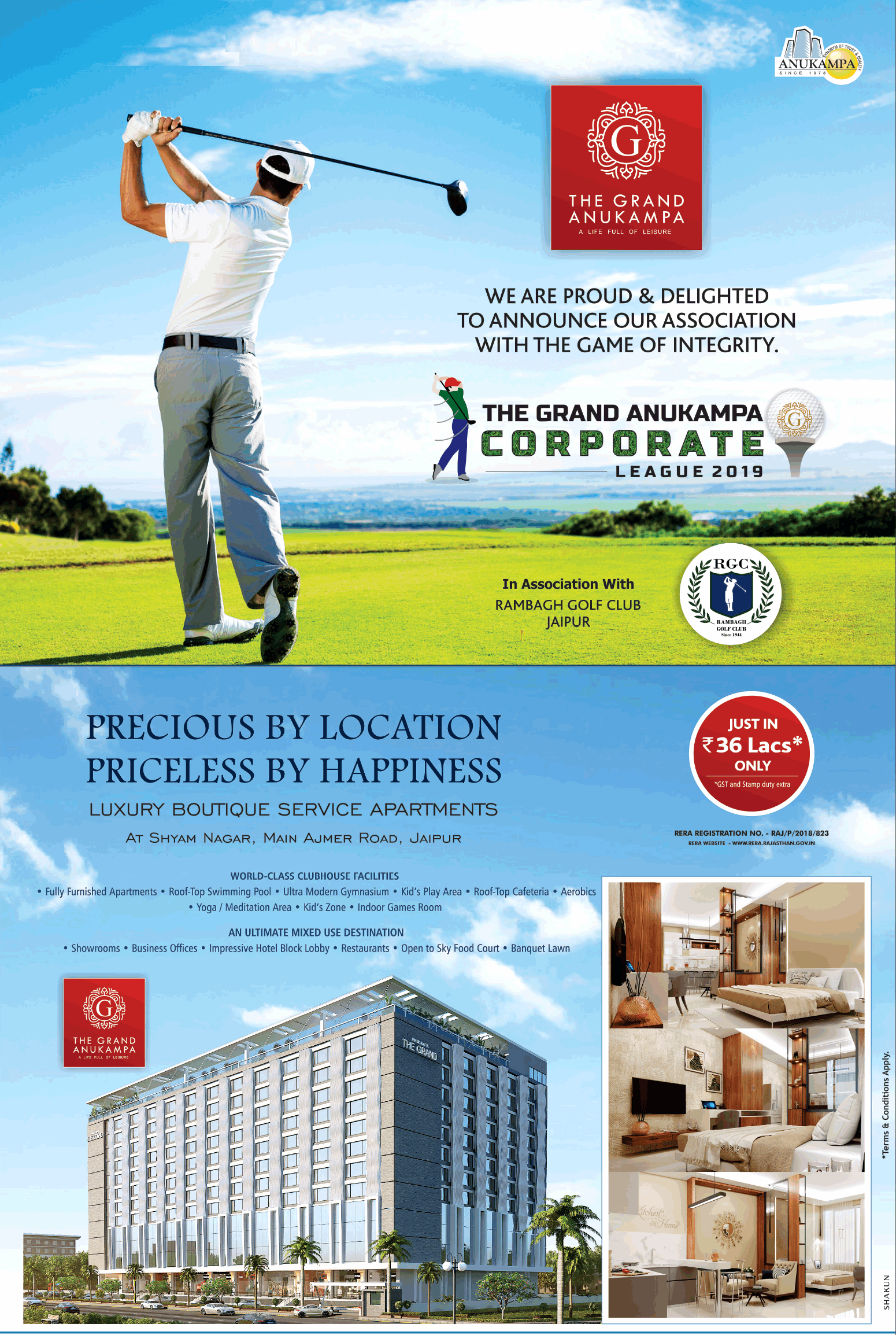 Avail luxury boutique service apartments just in Rs. 36 lakhs at The Grand Anukampa in Jaipur